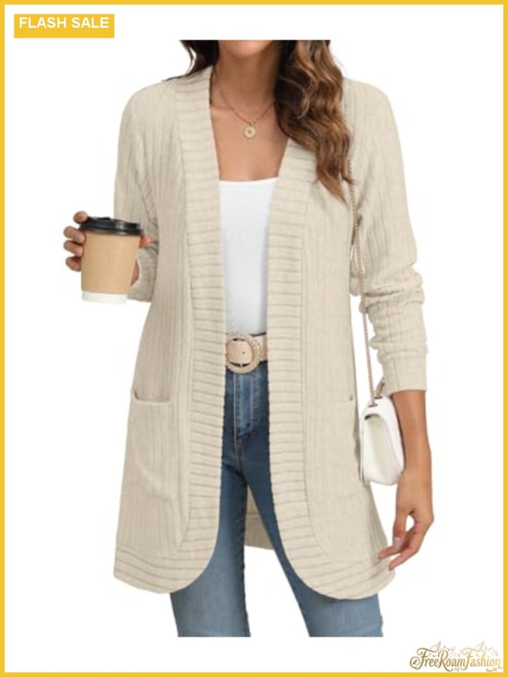 Women Open Front Cardigan Sweater Long Sleeve with Pockets Loose Fit Soft Knit